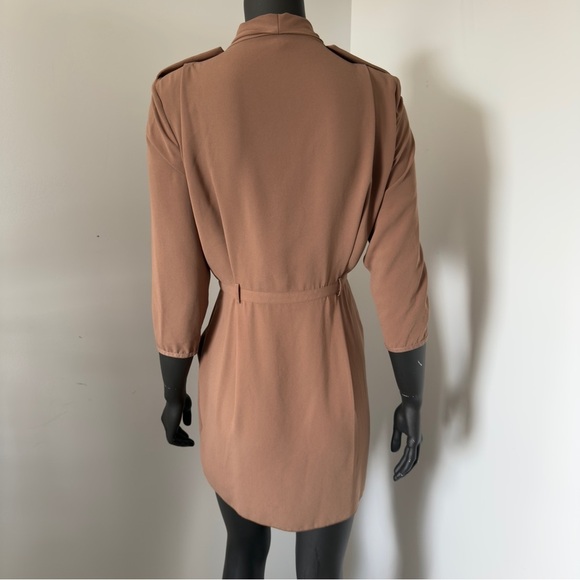 Wilfred Tan Wrap Dress | Long Sleeve Draped Mini Dress Size 4 | Aritzia Classic - Picture 9 of 11